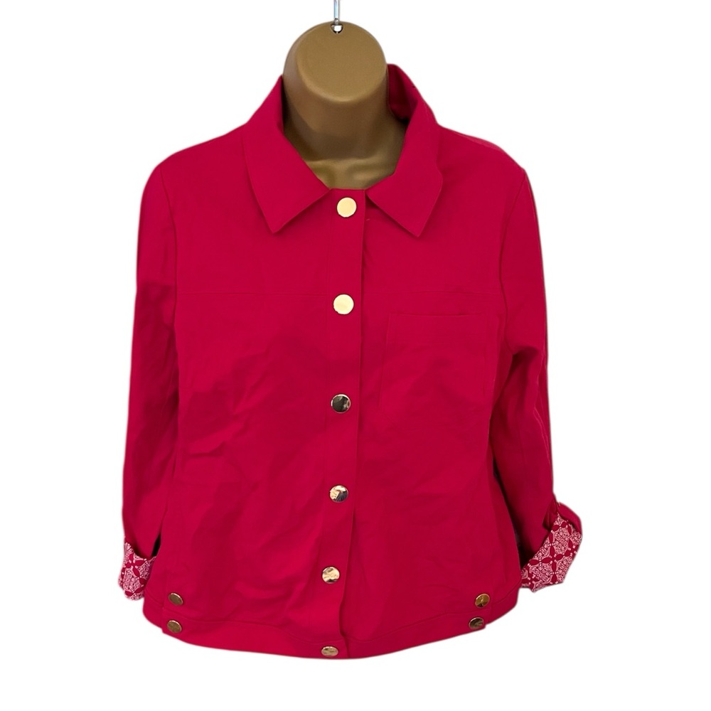 Chico’s Roll Tab Snap Down Jacket Fuchsia 0